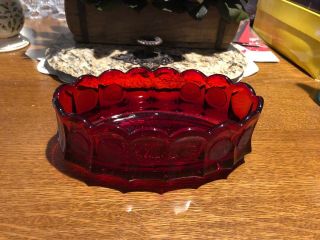 Vintage Fostoria Red Coin Glass Bowl Scalloped Oval Serving Dish Pretty