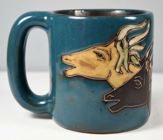 Mara Mexico Running Horses Teal Blue Brown Coffee Mug Mexican Art Pottery