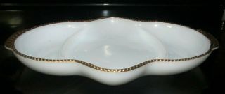 Vintage Fire King White Milk Glass W/gold Trim Divided Dish/relish Tray 11 " Usa