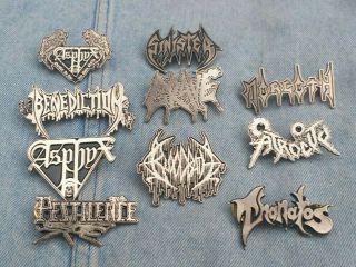 Asphyx Benediction Bloodbath Sinister Pestilence Morgoth Pin Badge Death Metal