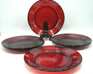 Collectible Vintage Ruby Red Etched Glass Dessert Plates (6)