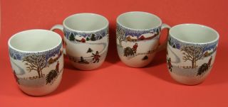 Tienshan Folk Craft Winterside Christmas Holiday Mugs,  Set Of 4