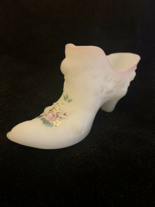 Fenton White Cabbage Rose Shoe Hand Painted Signed