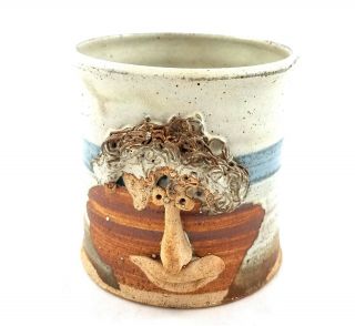 Funny Face Stoneware Coffee Mug Glazed Pottery Folk Art Kitchenware