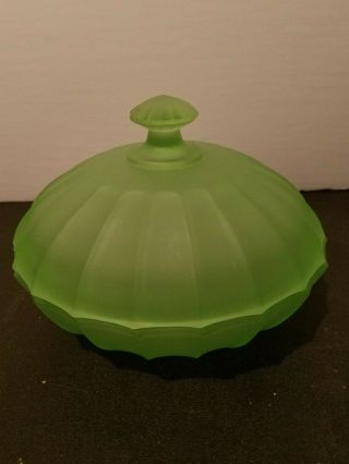Vintage Frosted Pale Green Glass Candy Dish Indiana Glass