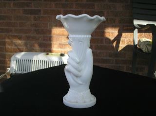 Westmoreland White Milk Glass Hand Holding Cornucopia Vase Marked With A Wg