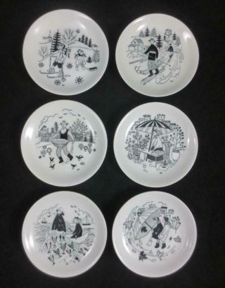 Set Of 6 Vintage Arabia Finland Seasons Pin Dishes Coasters