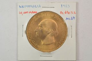 1923 Westphalia Germany 10,  000 Marks Rare