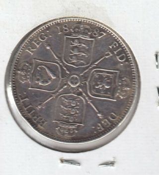 1887 Great Britain Double Floin Queen Victoria Silver.  67 Oz Condtion
