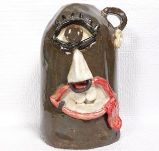 Art Pottery Ugly Face Jug One Eye Cyclops Nose Ring 8 "