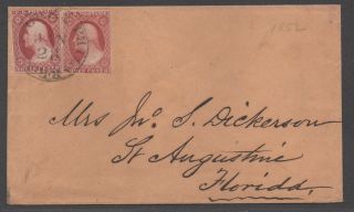Us 19th Cent Cover Scott 10a X2,  Ny,  Phila Rr,  Rpo To St.  Augustine,  Fl 1852