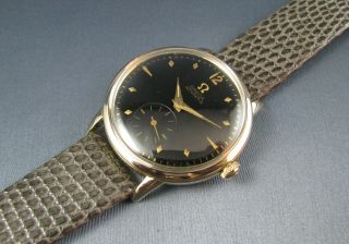 Vintage Omega 14k Gold Gf Black Dial Bumper Automatic Mens Watch 17j 342 1949
