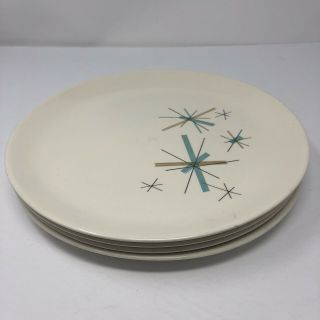 4 Vtg Salem China North Star 10” Dinner Plates Mid Century Modern Starburst Mcm