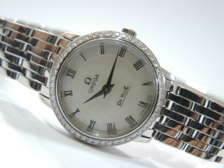 Omega De Ville Prestige Mop Diamond Bezel Quartz 27mm Steel Ladies Watch