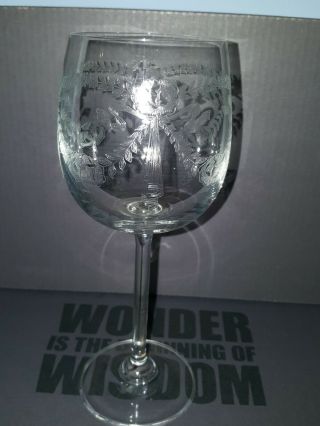 Large Wine Glass Vintage Etched 18.  5cm High Bows And Swags