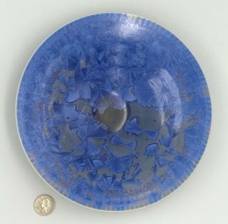 Art Bowl Pottery Hot Ice Orcas Crystalline Glaze Blue Reflectant Hand - Made 9 "