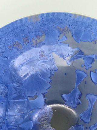 ART BOWL Pottery HOT ICE ORCAS Crystalline Glaze BLUE REFLECTANT Hand - Made 9 
