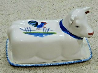 Vintage Ns Gustin Co.  Hand Crafted Covered Ceramic Butter Dish – Cow – Usa – Euc