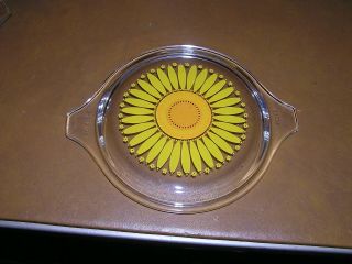 2 Pyrex Clear Glass Lids Daisy Sunflower 470 - C For 5 1/2 " Bowls Tab Handles