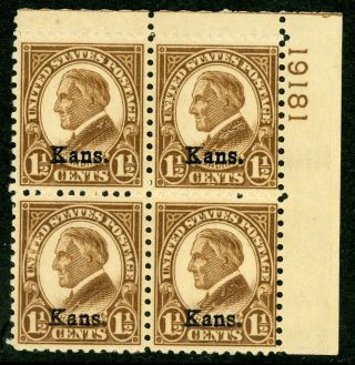 Usa 1929 Kansas 1½¢ Harding Plate Block Scott 658 Mnh I782