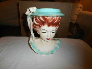 Vintage Japan Head Vase Lady With Long Hat Bow