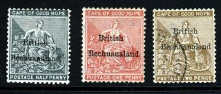 British Bechuanaland Qv 1885 - 6 Overprinted Part Wmk Anchor Set Sg 4 To 6 Mng/vfu