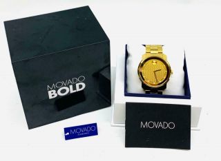 Movado Bold Yellow Gold Tone Diamond Dial Quartz Men 