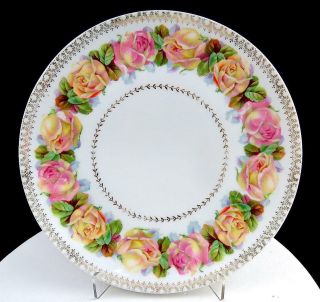 Zs & Co Scherzer Bavaria Zsc19 Large Yellow & Pink Roses 8 1/2 " Salad Plate