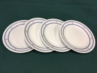 4 Corelle Country Hearts Plates 6 3/4 " Dessert Blue Stripes Red Flowers Perfect