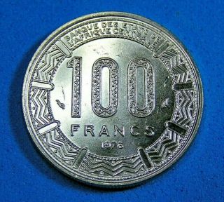 1976 Central African Republic 100 Francs Coin,  Bu Brilliant Unc,  Luster,  Km 7
