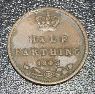 1843 Great Britain 1/2 Half Farthing Queen Victoria Colonial Issue Ceylon Coin