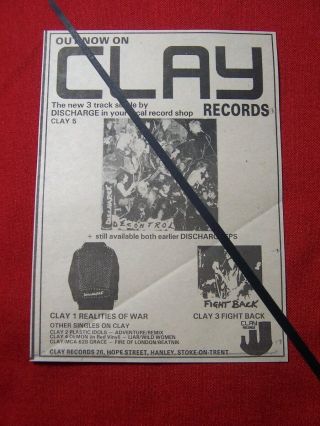 Discharge 1980 Vintage Advert Decontrol E.  P Punk Clay Records