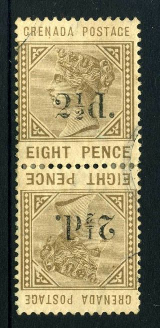 Grenada 1883 Qv 2 1/2d Overprint On 8d Pair - Tete - Beche - Fine Sg47a