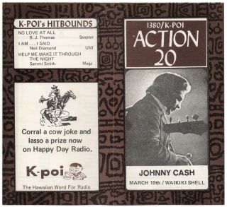 K - Poi Hawaii Action 20 Music Survey Johnny Cash In Concert 1971