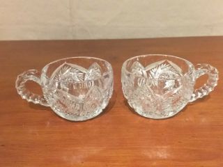 Eapg Imperial Glass Nucut Signed Hobstar Pinwheel Buzzsaw Pair 2 Punch Cups Tea