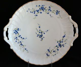 Bernardaud Limoges France China Myosotis Blue Flowers Handled Cake Plate