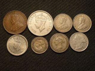 8 British Empire Coins (hong Kong,  India,  Ceylon,  Straits Settlements)
