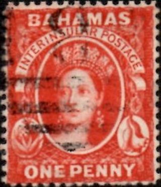 Bahamas 1882 1d Scarlet - Vermilion Wmk.  Crown Ca Perf.  14 Sg.  42 Cat:£60