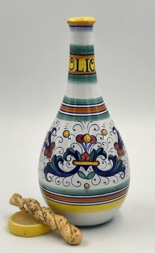 G.  P.  Deruta Olio Oil Bottle Hand - Painted Ricco Made In Italy For Mario 