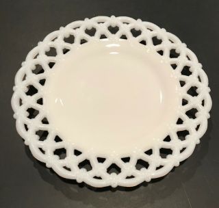 Vintage Westmoreland White Milk Glass Lace Lattice Edge Plate