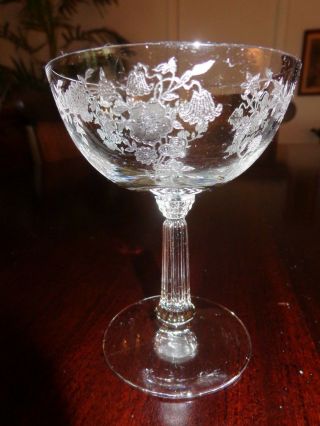 Fostoria Glass Bouquet Saucer Champagne Goblet Etch 342 6033 4.  75 " H 6 Oz (more