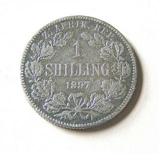 1897 South Africa 1 Shilling 122 Yrs.  Old Sterling Silver Coin Johannes Kruger