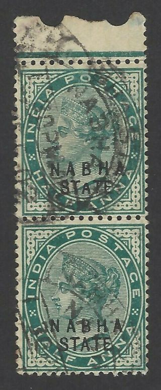 India Nabha State 1885 Qv 1/2a Sg 14 Pair,  One With Small A In State