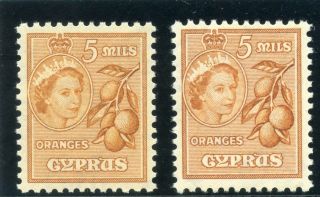 Cyprus 1955 Qeii 5m In Both Listed Shades Mnh.  Sg 175,  175a.