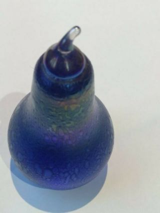Heron Glass Blue Iridescent Pear Paperweight
