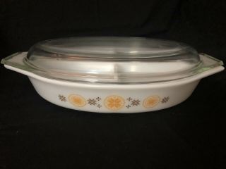 1963 Vintage Pyrex Town And Country Print: Brown With Orange Stars.  Party Bowl
