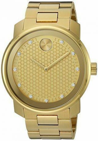 $995 Movado Bold Mens 42.  5mm Yellow Gold Diamond Dial Ss Swiss Watch 3600374