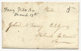 Va Stampless Cover Folded Letter Fancy Hill Pop 28 March 19,  1848 Dpo 3 Paid 5