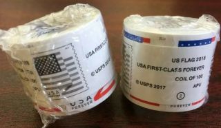 Two (2) Rolls Of Sps B01mydwcol Us Flag 2018 Forever Stamps - 200 Pieces