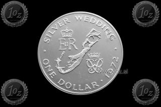 Bermuda 1 Dollar 1972 (silver Wedding) Silver Commemorative Coin (km 22a) Vf - Xf